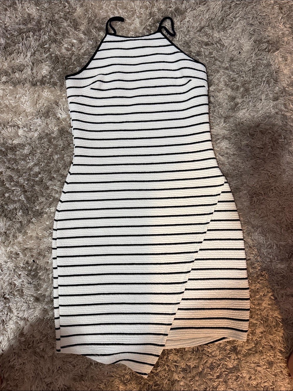 Striped White and Black Halter Bodycon Dress